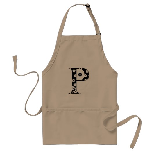 花パターン（の模様が）ある文字P スタンダードエプロン (正面)