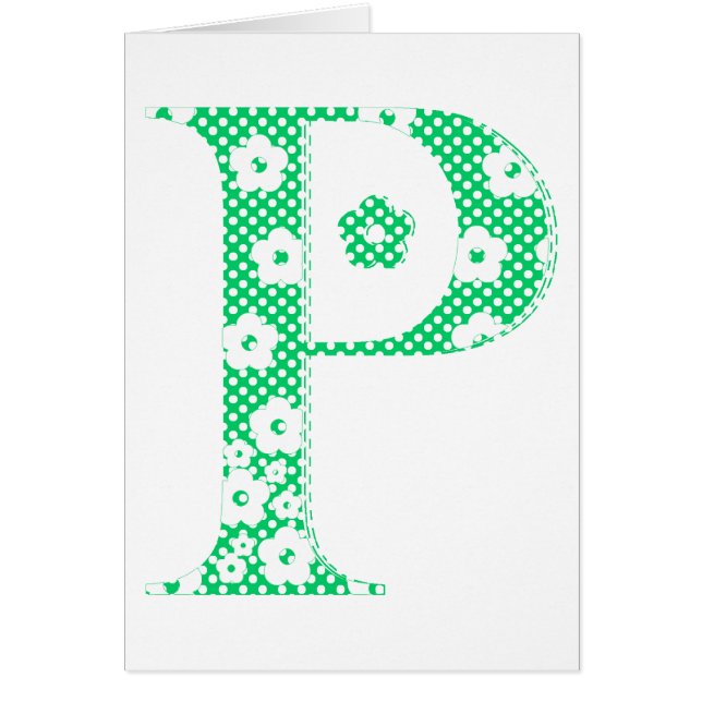 花パターン（の模様が）ある文字P （緑とドット） (正面)