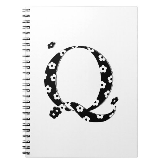 花パターン(の模様が)ある文字Q ノートブック (正面)