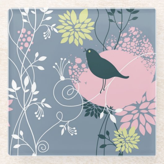 花パターン ガラスコースター (正面)