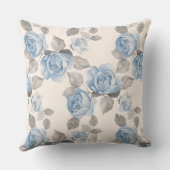 花パターン。 ヴィンテージの青のバラ クッション (裏面)