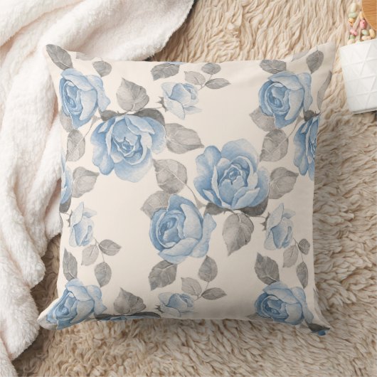 花パターン。 ヴィンテージの青のバラ クッション (ブランケット)