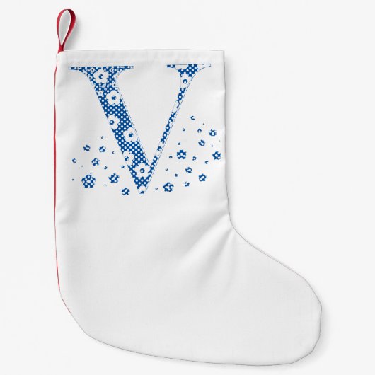 花パターンV（青） スモールクリスマスストッキング (正面)