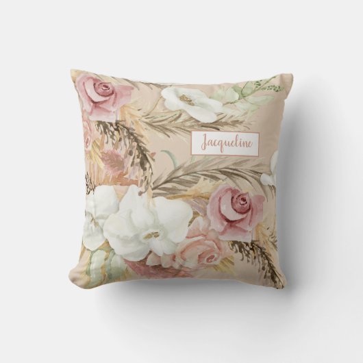 花パンパエレガントス赤面ピンクローズウォーター色 クッション (正面)