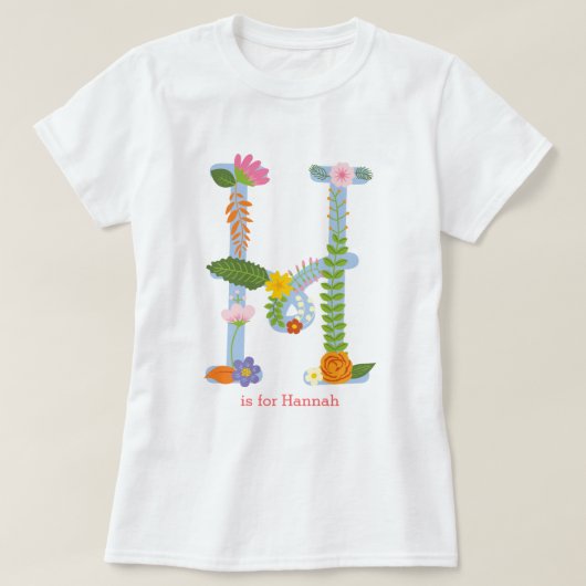 花パーソナライズされたお洒落モノグラム(H) Tシャツ (デザイン正面)