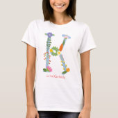 花パーソナライズされたお洒落モノグラム(K) Tシャツ (正面)