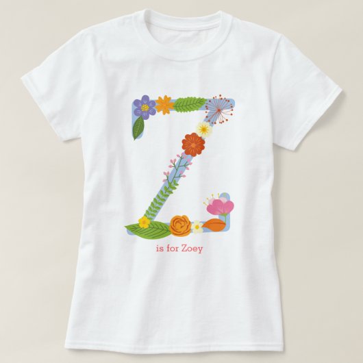 花パーソナライズされたお洒落モノグラム(Z) Tシャツ (デザイン正面)