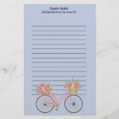 花パーソナライズされたが青い可愛らしいピンクの自転車 便箋 (正面)