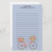 花パーソナライズされたが青い可愛らしいピンクの自転車 便箋 (正面/裏面)