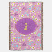 花パーソナライズされたと弓と泡の模様 スローブランケット (正面縦)