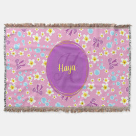 花パーソナライズされたと弓と泡の模様 スローブランケット