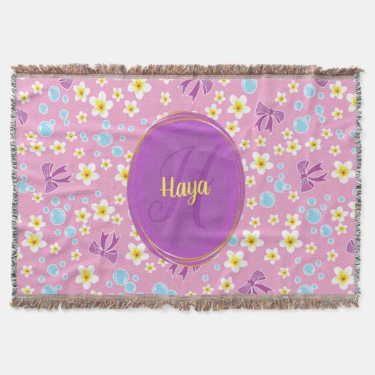 花パーソナライズされたと弓と泡の模様 スローブランケット (正面)