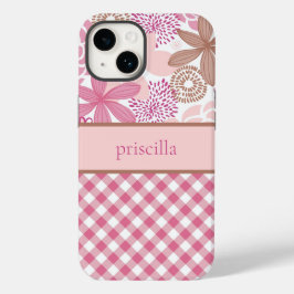 花パーソナライズされたと格子柄の電話ケース Case-Mate iPhone 14ケース