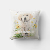 花パーソナライズされたに水彩レトリバーが咲く クッション (正面)