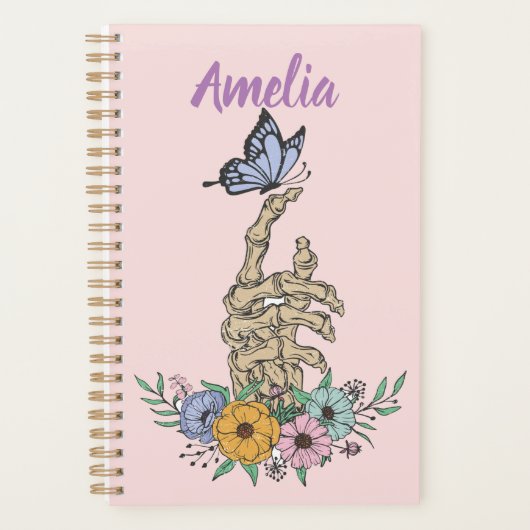 花パーソナライズされたの中にスカルの手を持つプランナー プランナー手帳 (正面)