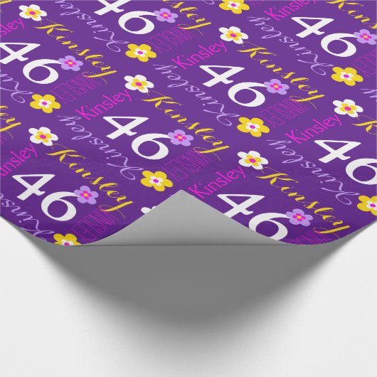 花パーソナライズされたの名年46歳の紫 ラッピングペーパー (角)