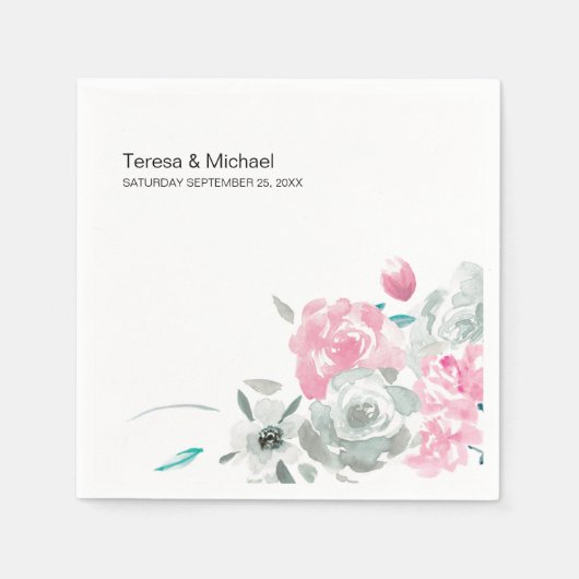 花パーソナライズされたの花の水結婚色 スタンダードカクテルナプキン (正面)
