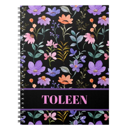 花パーソナライズされたカラフル柄 ノートブック (正面)
