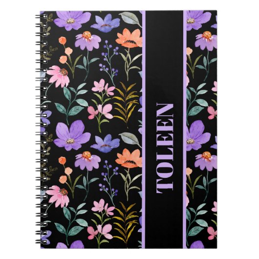 花パーソナライズされたカラフル柄 ノートブック (正面)