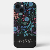 花パーソナライズされたカラフル柄 iPhoneケース (裏面)