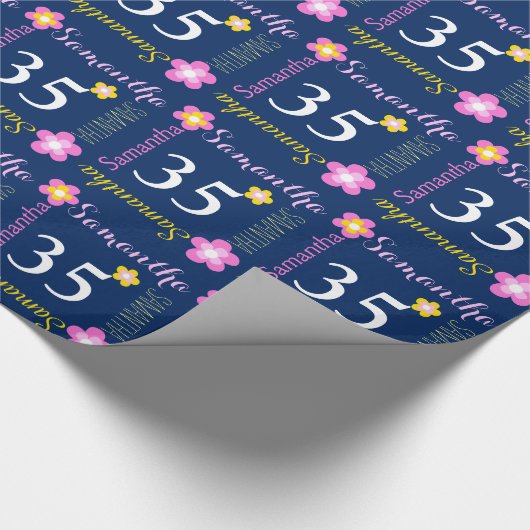 花パーソナライズされたサマンサ時代の誕生日ラップ ラッピングペーパー (角)