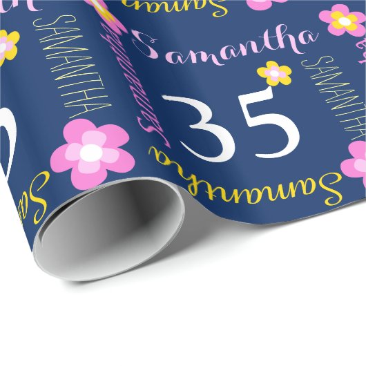 花パーソナライズされたサマンサ時代の誕生日ラップ ラッピングペーパー (ロールコーナー)