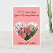 花パーソナライズされたハート5結婚周年 カード (正面)