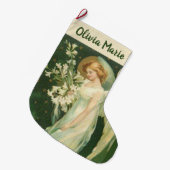 花パーソナライズされた付きの少女天使 ラージクリスマスストッキング (正面 (吊り時))