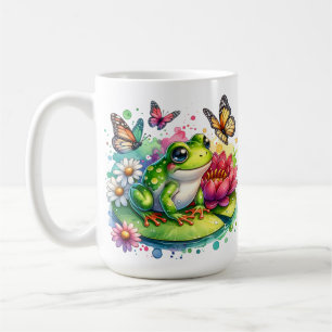 花パーソナライズされた付きカエルon Lilypad コーヒーマグカップ