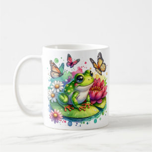 花パーソナライズされた付きカエルon Lilypad コーヒーマグカップ