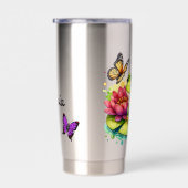 花パーソナライズされた付きカエルon Lilypad 保温保冷タンブラー (右面)