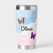 花パーソナライズされた付きカエルon Lilypad 保温保冷タンブラー (背面)