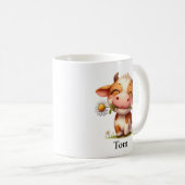 花パーソナライズされた付きハッピーブラウン牛 コーヒーマグカップ (正面右)