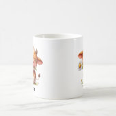 花パーソナライズされた付きハッピーブラウン牛 コーヒーマグカップ (中央)