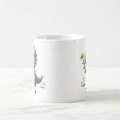 花パーソナライズされた付き緑の恐竜 コーヒーマグカップ (中央)