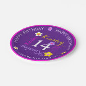 花パーソナライズされた名14歳の誕生日の紫 ペーパープレート (アングル)