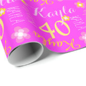 花パーソナライズされた名40歳の誕生日ラップ ラッピングペーパー (ロールコーナー)
