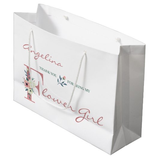 花パーソナライズされた女の子エレガントフローラ ラージペーパーバッグ (正面アングル)