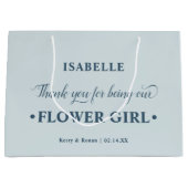 花パーソナライズされた女の子ブルーありがとう ラージペーパーバッグ (正面)