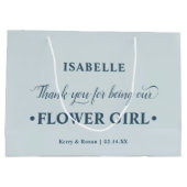 花パーソナライズされた女の子ブルーありがとう ラージペーパーバッグ (裏面)