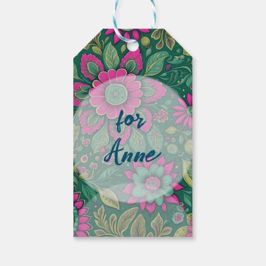 花パーソナライズされた曼荼羅花ピンク緑 ギフトタグ (裏面)