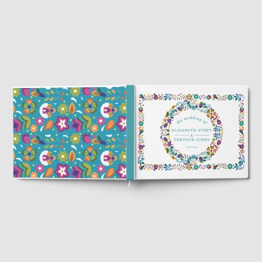 花パーソナライズされた柄メキシ結婚カン ゲストブック (全面)