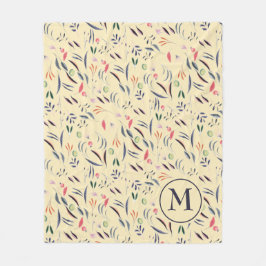 花パーソナライズされた柄モノグラム フリースブランケット