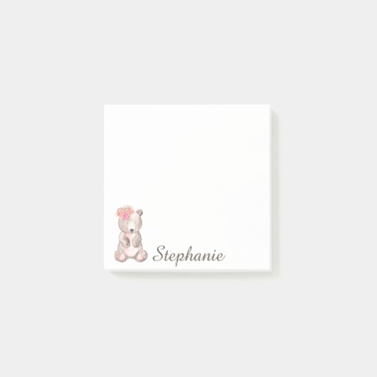 花パーソナライズされた水彩の甘いクマ ポストイット (正面)