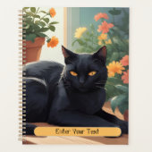 花パーソナライズされた鉢黒猫 プランナー手帳 (正面)