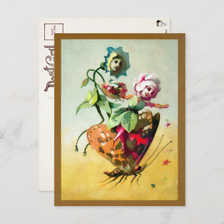 花ビクトリアンが蝶はがきに乗る ポストカード