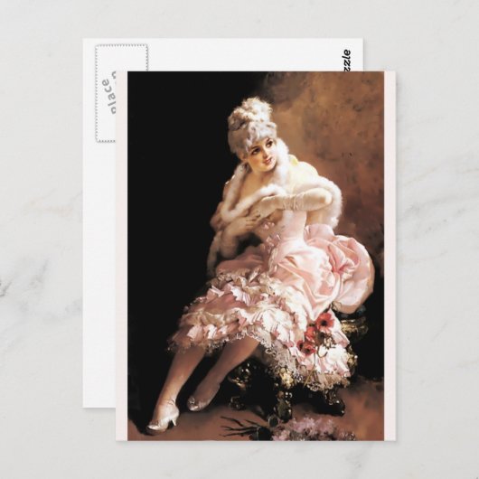 花ビクトリアンと仮面の絵画女性 ポストカード (正面/裏面)