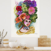 花ビクトリアンの女性の水の色絵画の ポスター (キッチン)