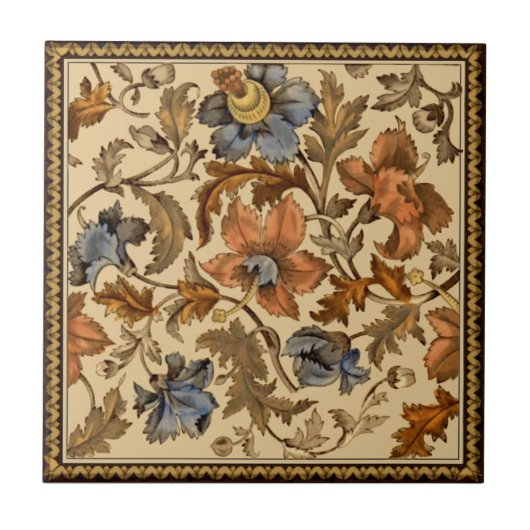 花ビクトリアンの散在Transferware 1880s Repro タイル (正面)