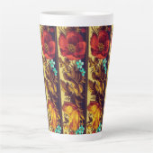 花ビクトリアンヴィンテージ花柄レッドブラウン カフェラテマグ (正面)